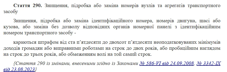 Стаття 290 Кримінального кодексу України. Джерело: zakon.rada.gov.ua